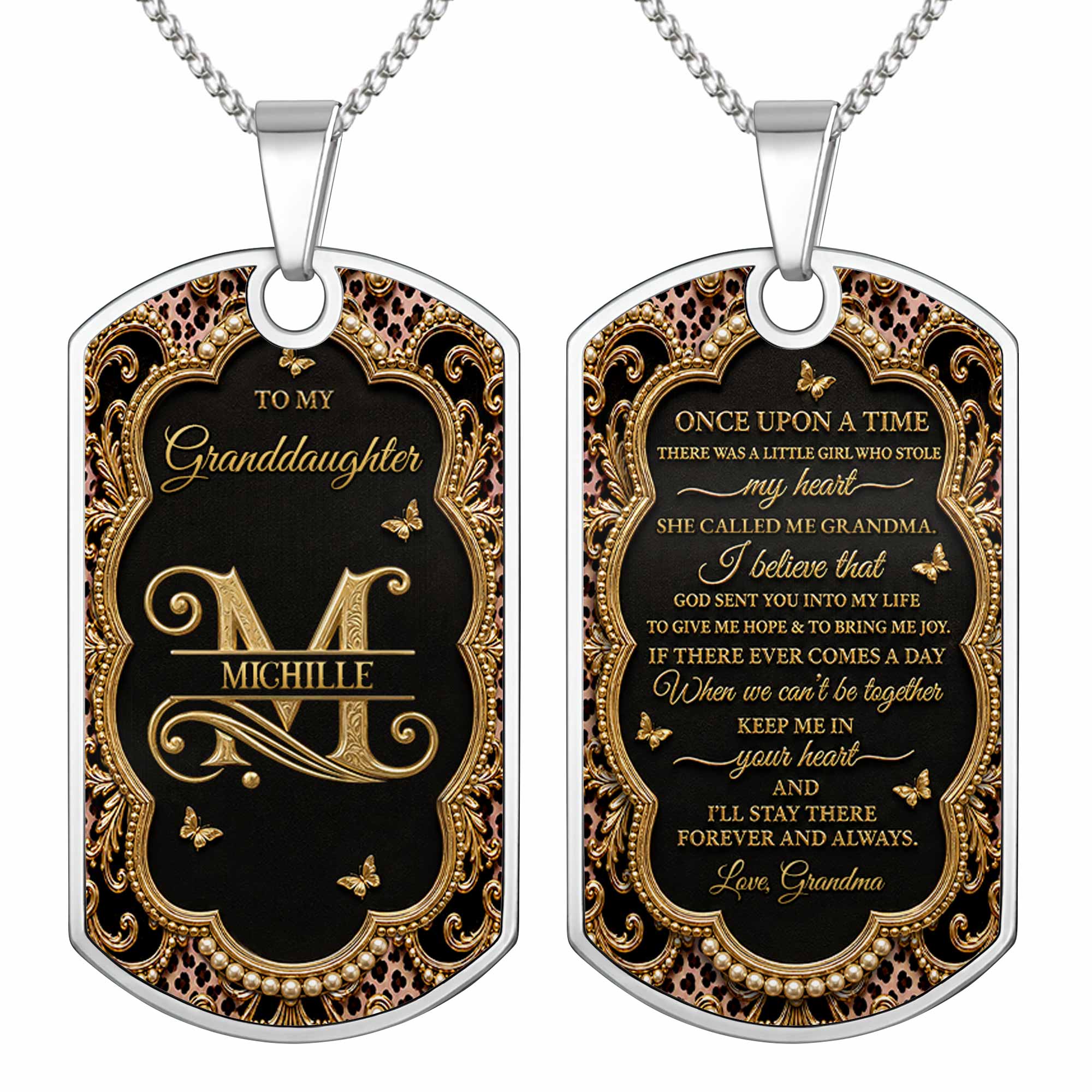Personalized Dog Tag Necklace Custom Name for Granddaughter