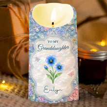 Load image into Gallery viewer, Personalized LED Candle for Granddaughter with Flowers &amp; Butterflies
