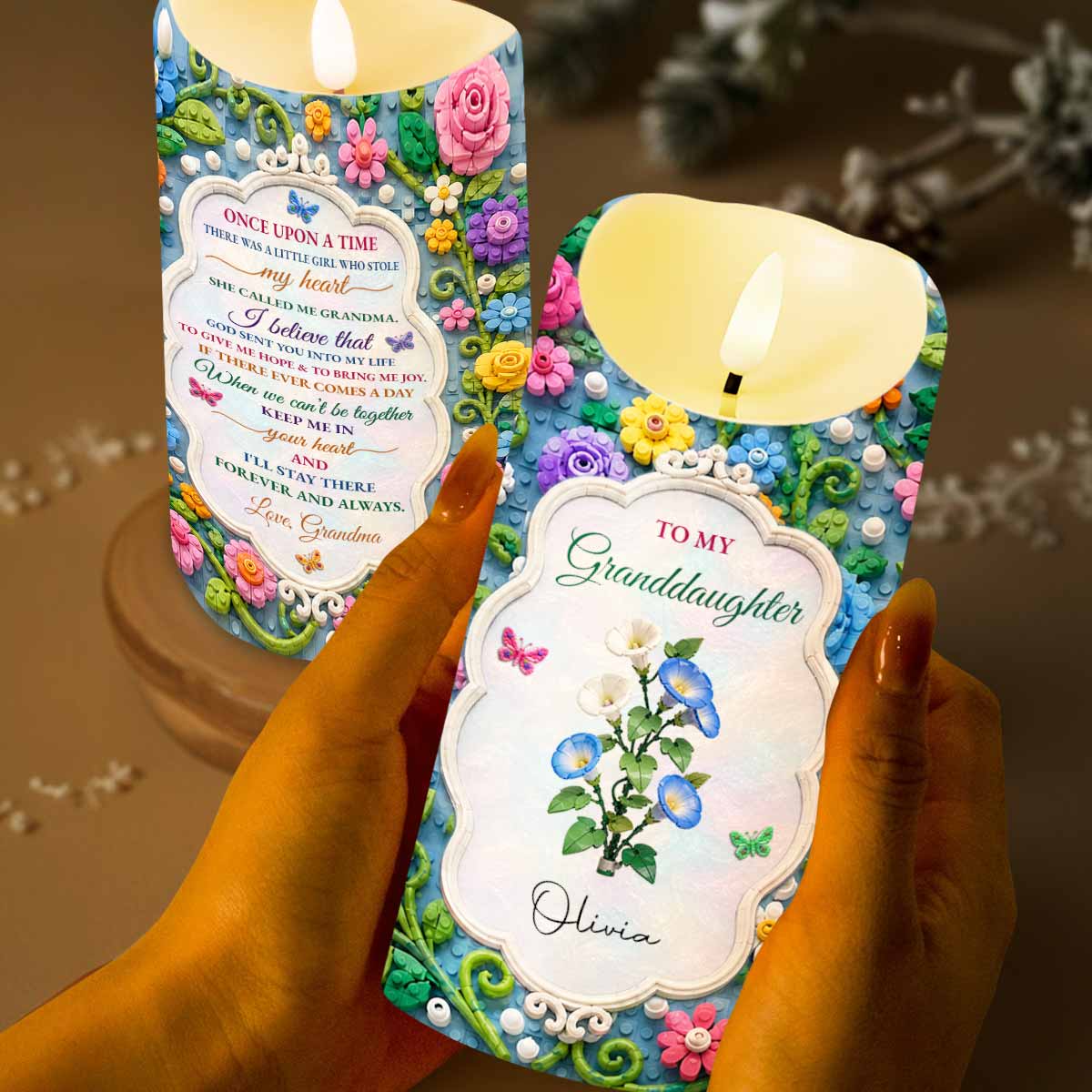 Personalized LED Candle Custom Name Gift for Granddaughter