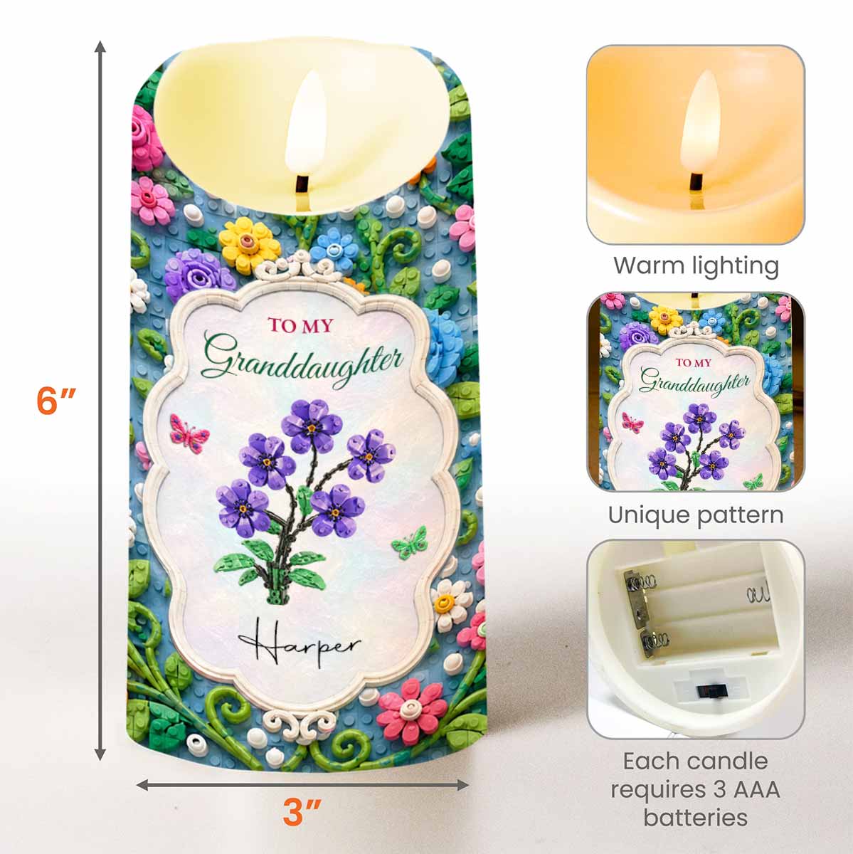 Personalized LED Candle Custom Name Gift for Granddaughter