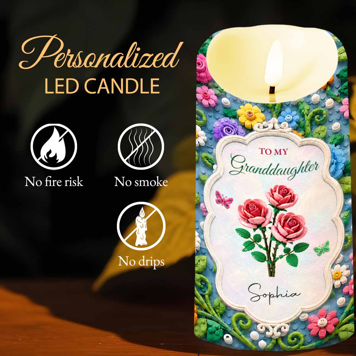Personalized LED Candle Custom Name Gift for Granddaughter