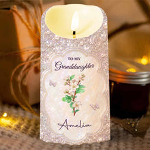 Load image into Gallery viewer, Personalized LED Candle for Granddaughter with Birth Month Flower &amp; Butterfly Gift
