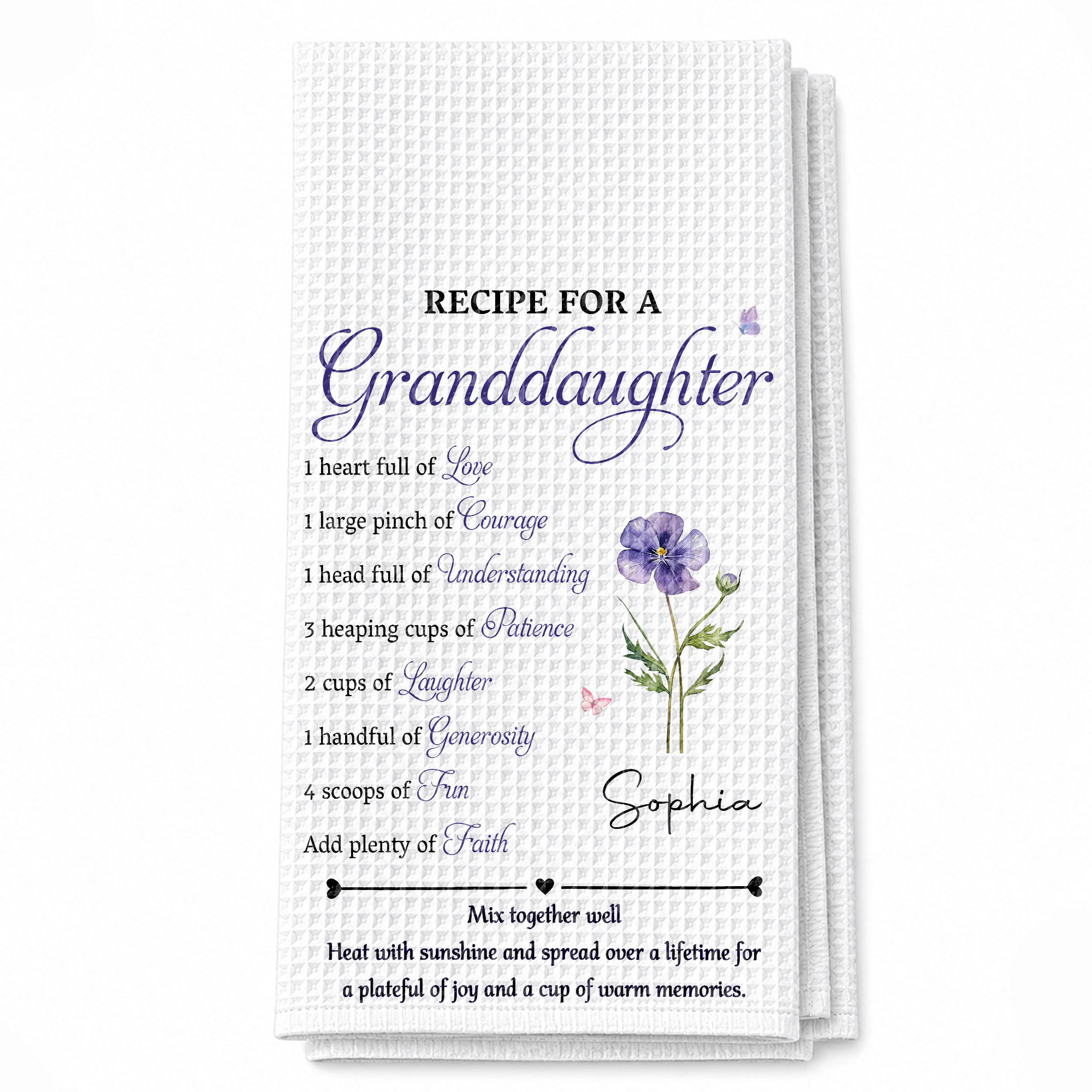 Personalized Kitchen Towel with Birth Month Flower Gift for Granddaughter