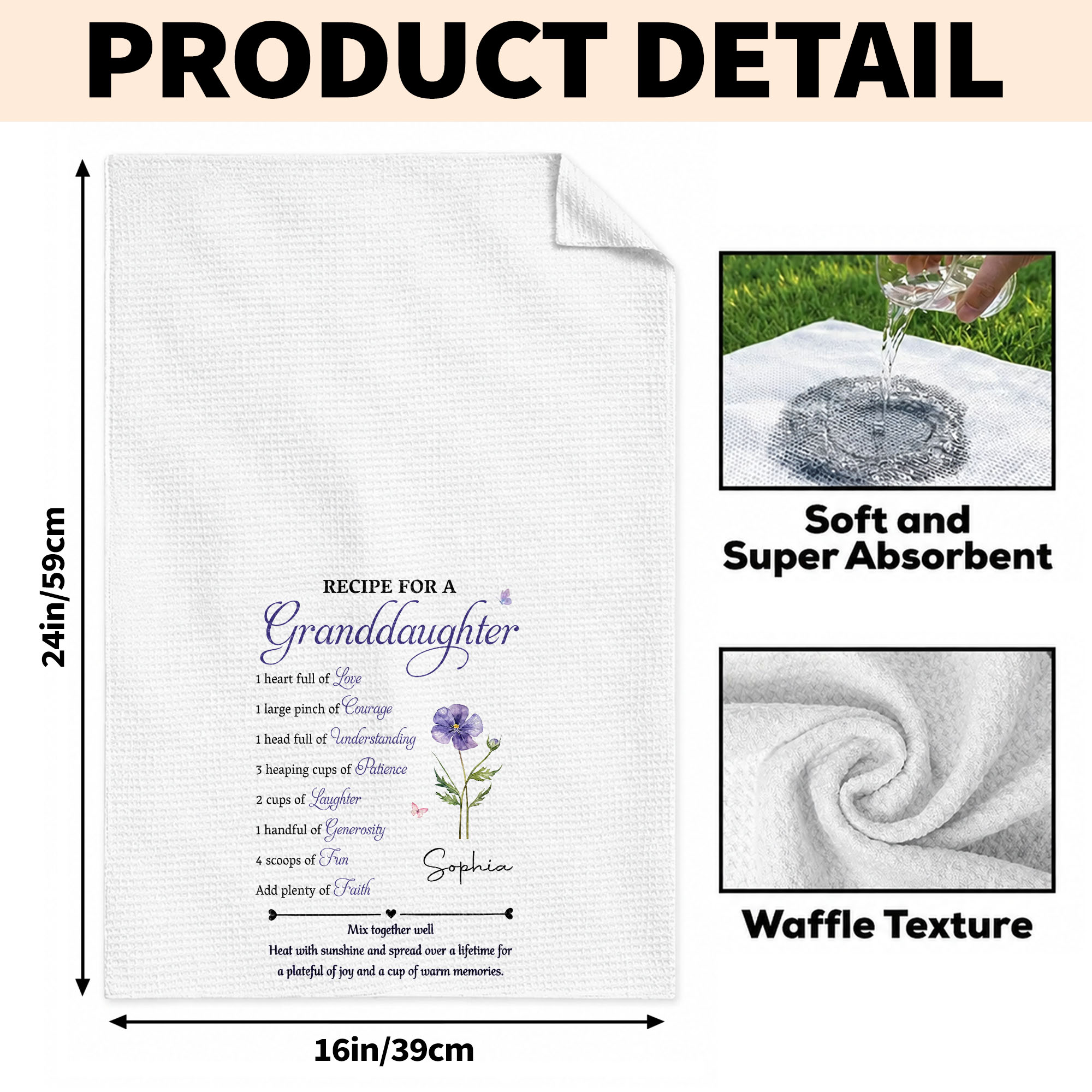 Personalized Kitchen Towel with Birth Month Flower Gift for Granddaughter