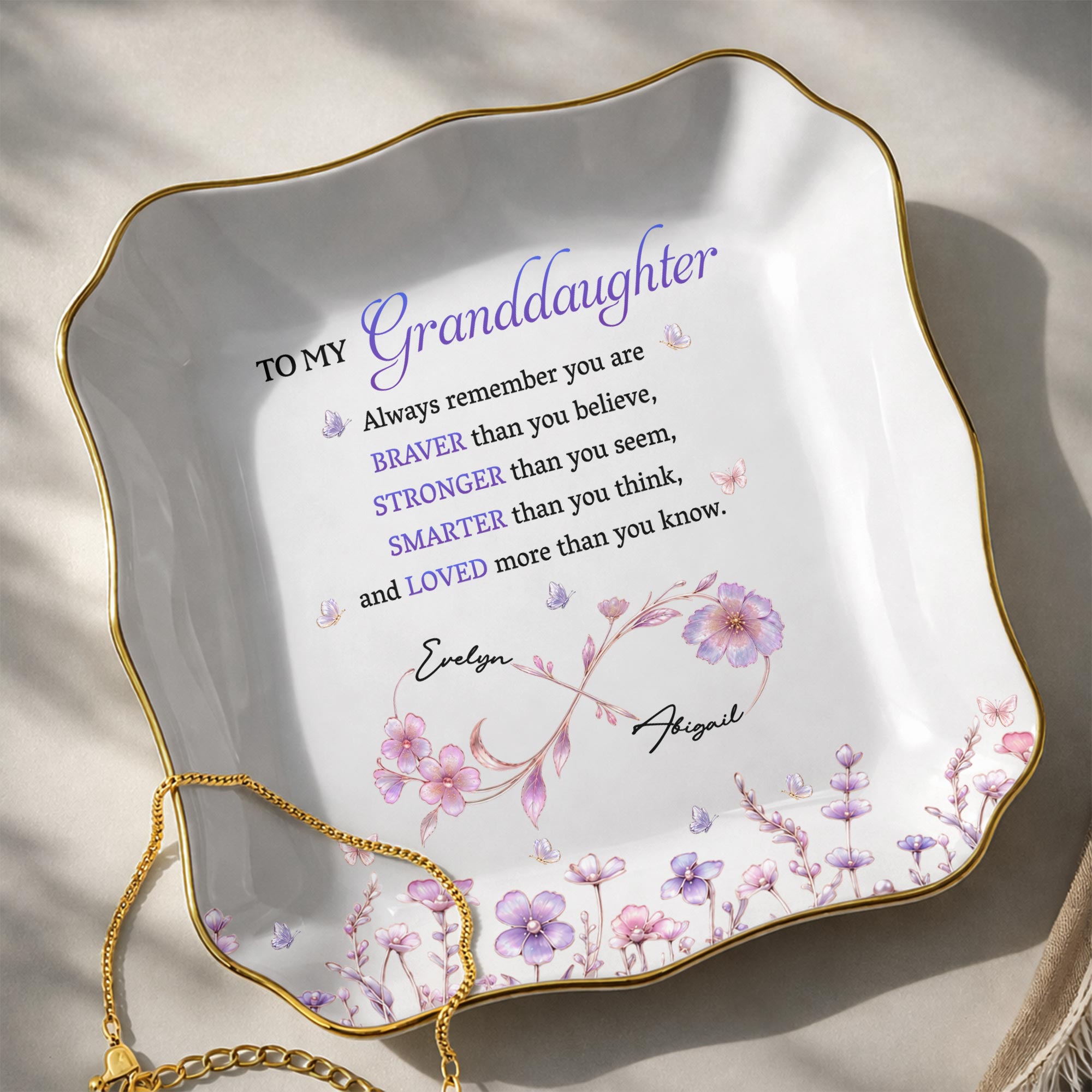 Personalized Lace Jewelry Dish Custom Name Gift for Granddaughter