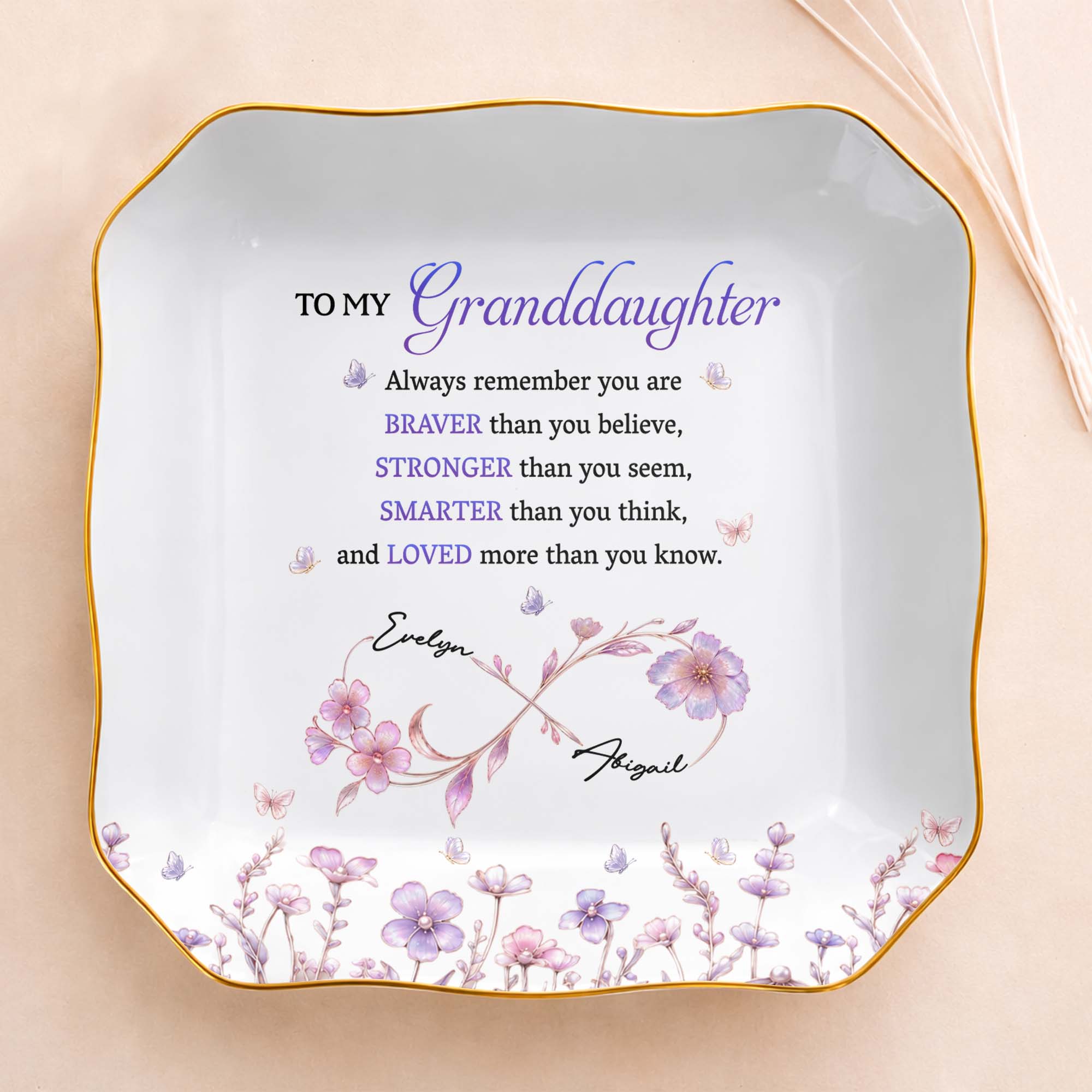 Personalized Lace Jewelry Dish Custom Name Gift for Granddaughter