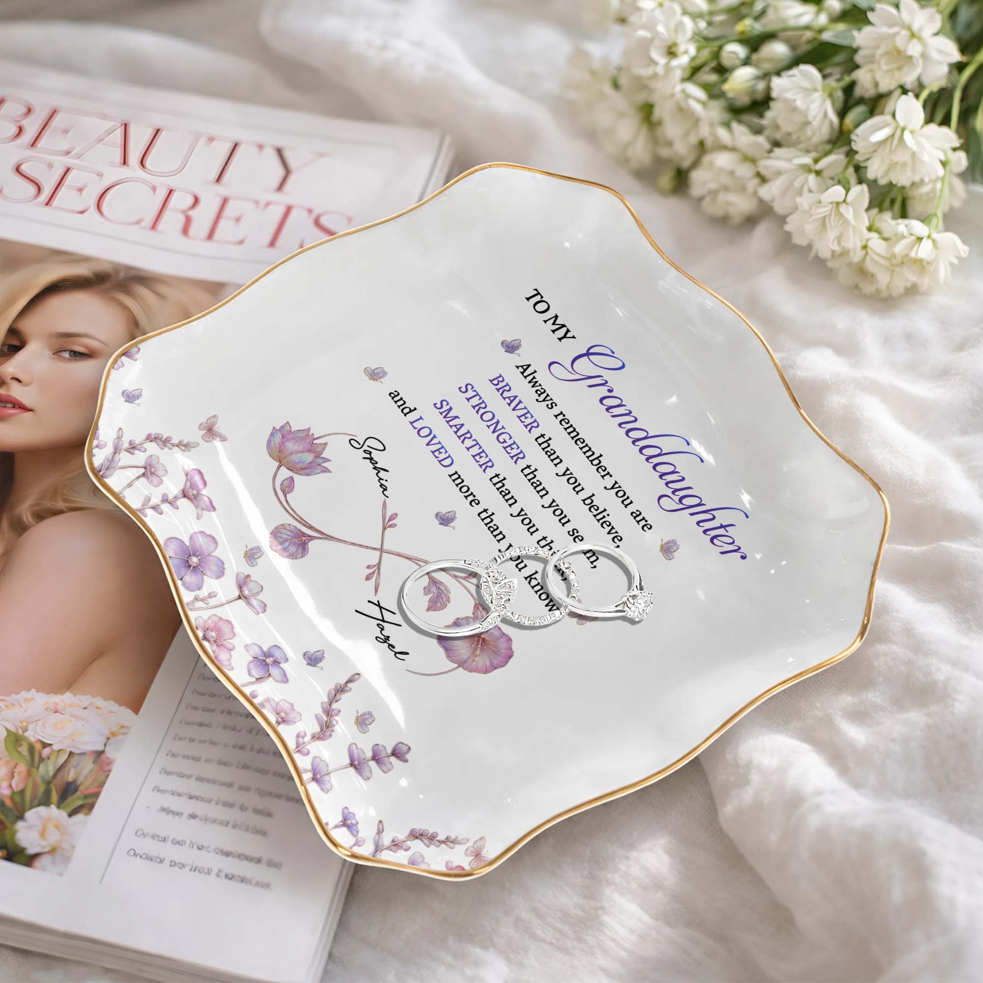 Personalized Lace Jewelry Dish Custom Name Gift for Granddaughter