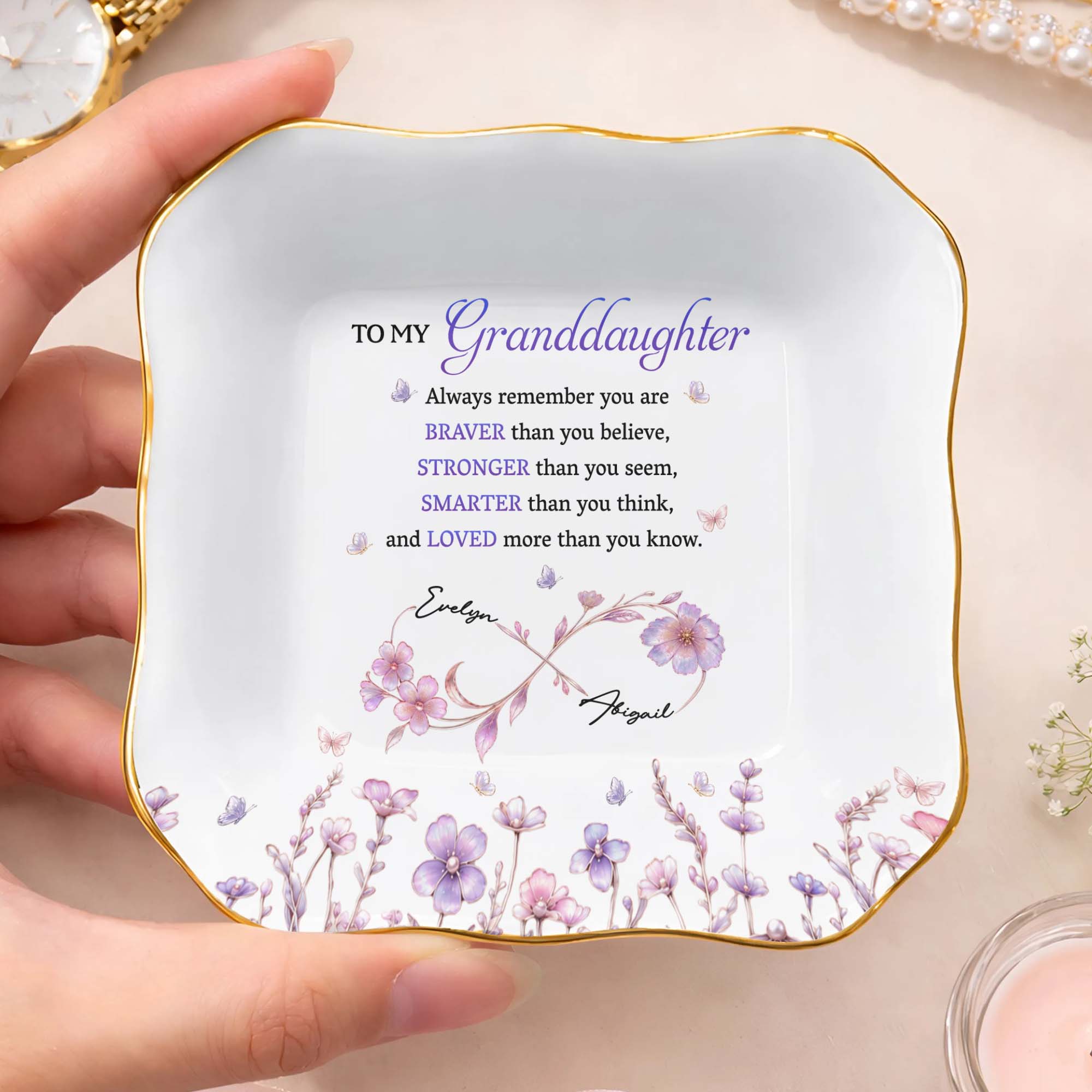 Personalized Lace Jewelry Dish Custom Name Gift for Granddaughter