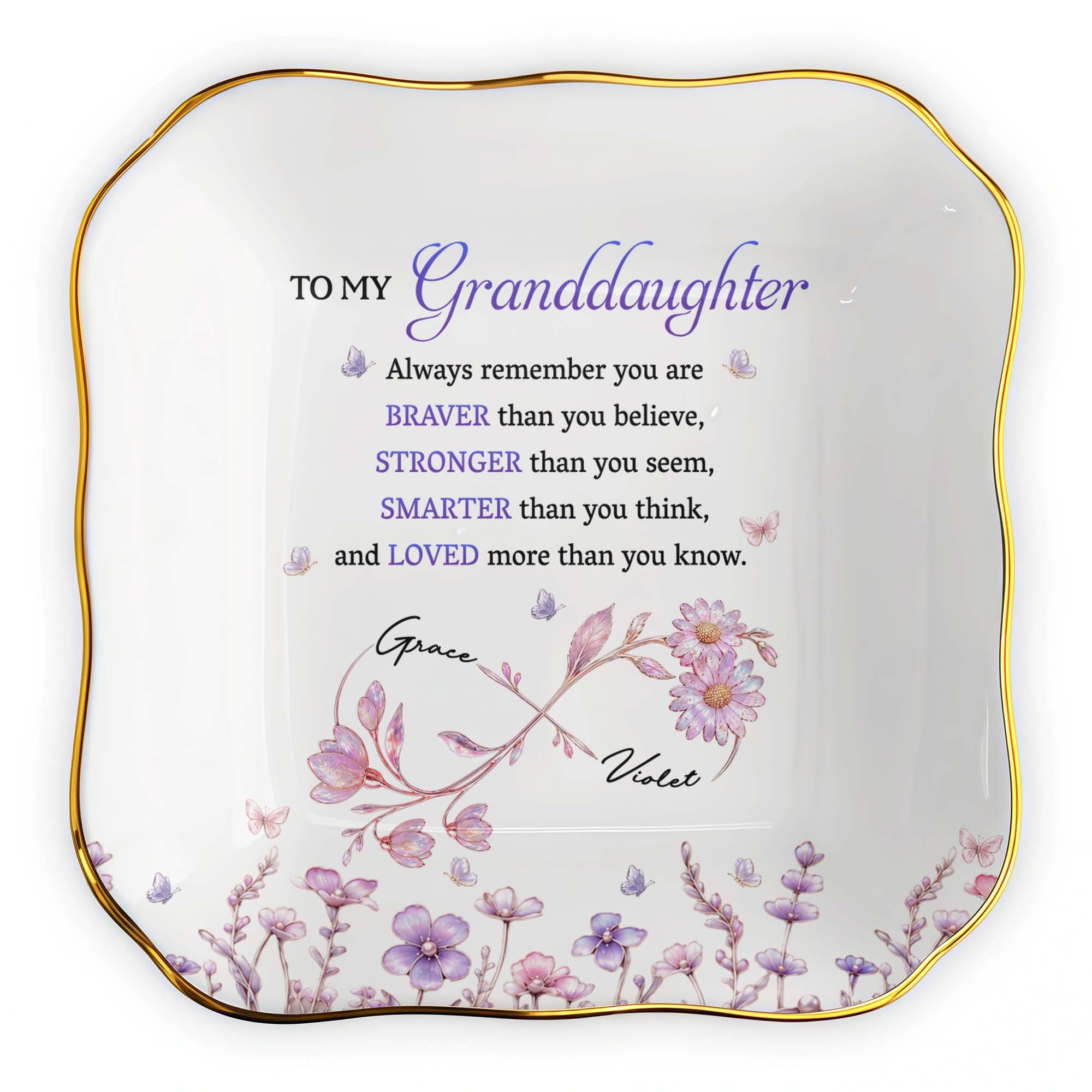 Personalized Lace Jewelry Dish Custom Name Gift for Granddaughter