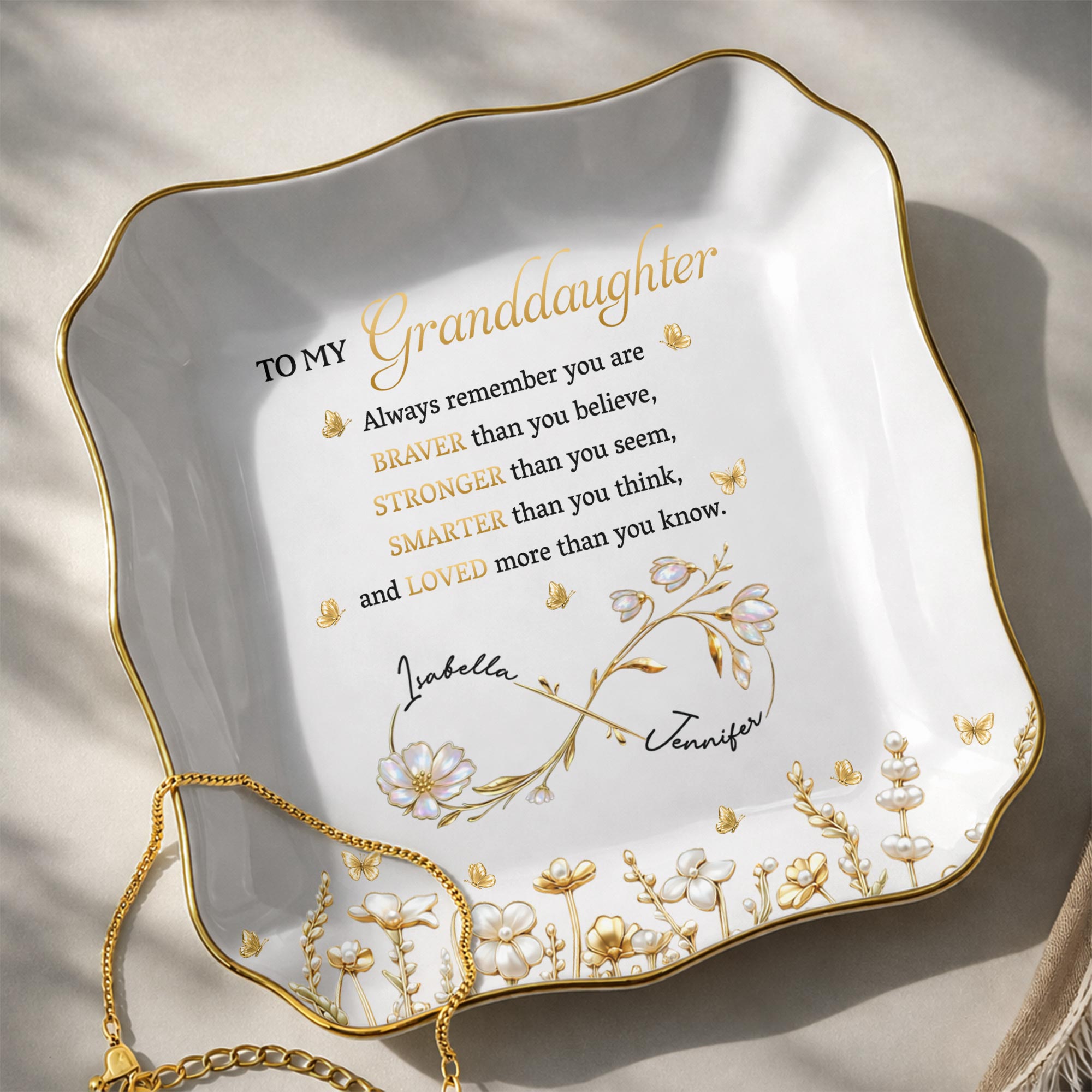 Personalized Lace Jewelry Dish Custom Name Gift for Granddaughter