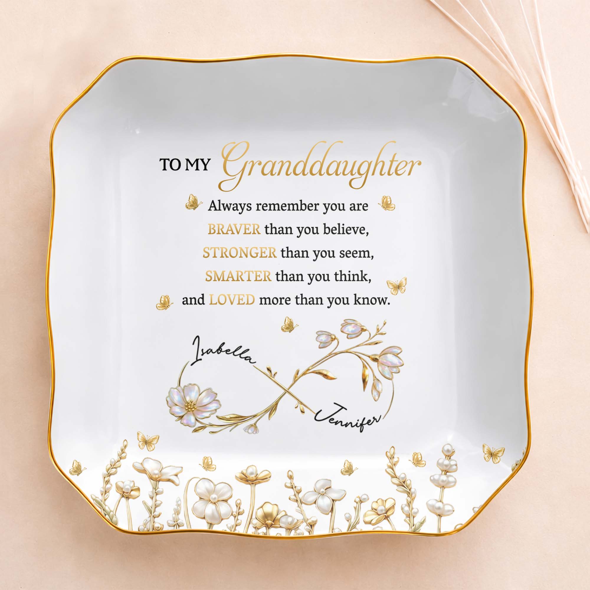 Personalized Lace Jewelry Dish Custom Name Gift for Granddaughter