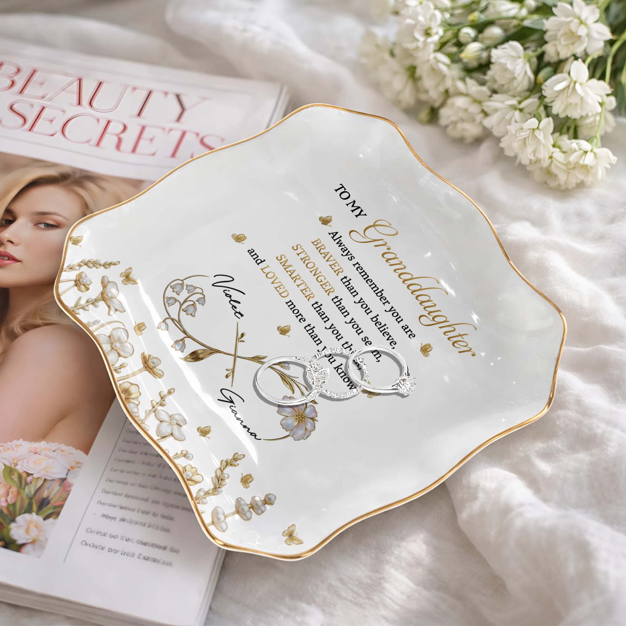 Personalized Lace Jewelry Dish Custom Name Gift for Granddaughter