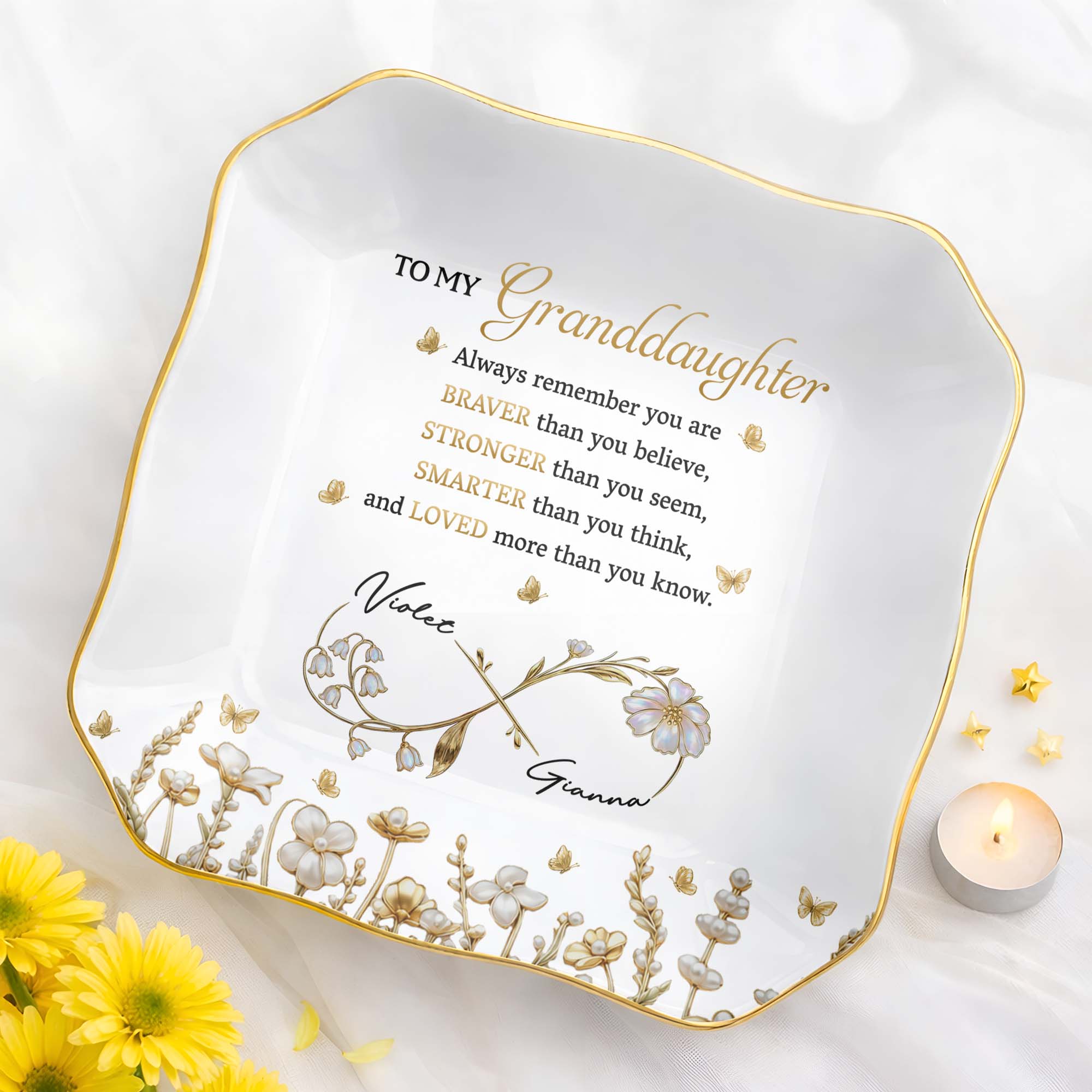 Personalized Lace Jewelry Dish Custom Name Gift for Granddaughter