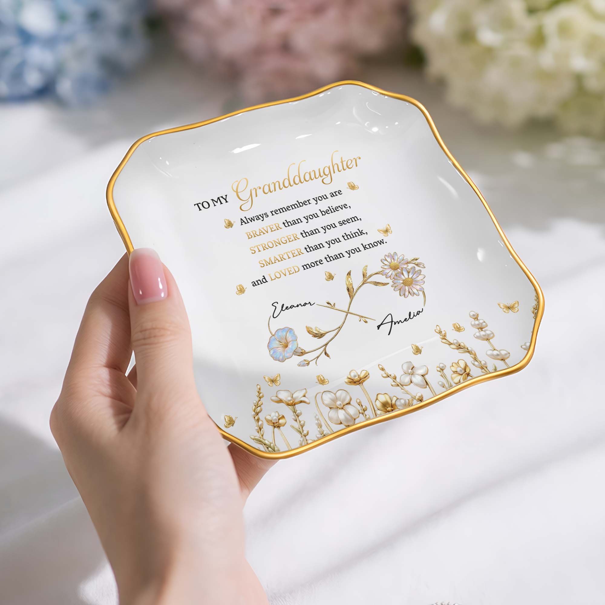 Personalized Lace Jewelry Dish Custom Name Gift for Granddaughter