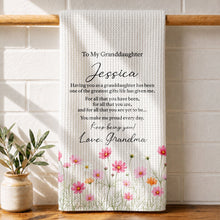 Load image into Gallery viewer, Personalized Kitchen Towel Custom Pink Flower Gift for Granddaughter
