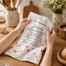 Load image into Gallery viewer, Personalized Kitchen Towel Custom Pink Flower Gift for Granddaughter
