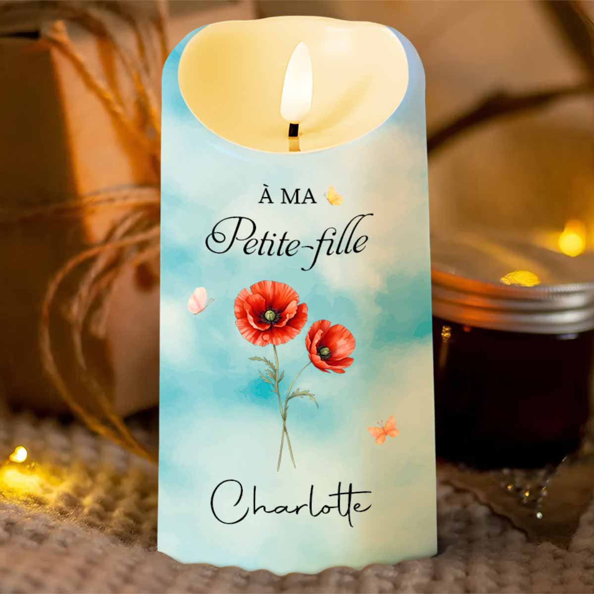 Personalized LED Candle with Birth Month Flowers Custom Gift for Granddaughter