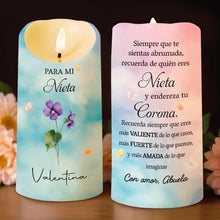 Load image into Gallery viewer, Personalized LED Candle for Granddaughter with Flowers &amp; Butterflies Gift
