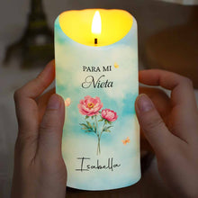 Load image into Gallery viewer, Personalized LED Candle for Granddaughter with Flowers &amp; Butterflies Gift
