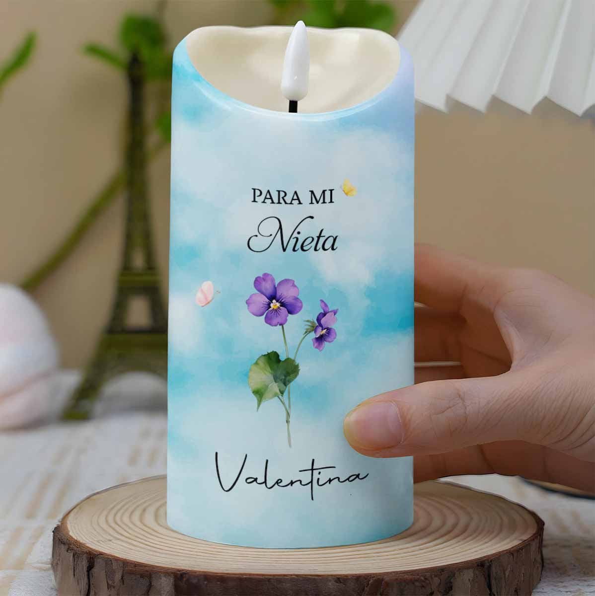 Personalized LED Candle for Granddaughter with Flowers & Butterflies Gift
