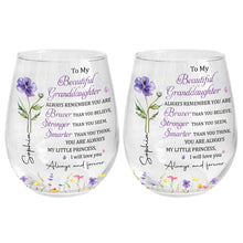 Load image into Gallery viewer, Personalized Stemless Wine Glass with Birth Month Flowers Gift for Granddaughter
