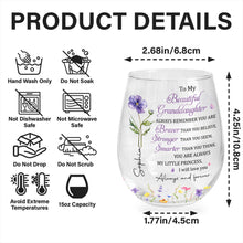 Load image into Gallery viewer, Personalized Stemless Wine Glass with Birth Month Flowers Gift for Granddaughter
