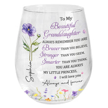 Load image into Gallery viewer, Personalized Stemless Wine Glass with Birth Month Flowers Gift for Granddaughter
