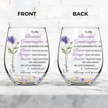 Load image into Gallery viewer, Personalized Stemless Wine Glass with Birth Month Flowers Gift for Granddaughter
