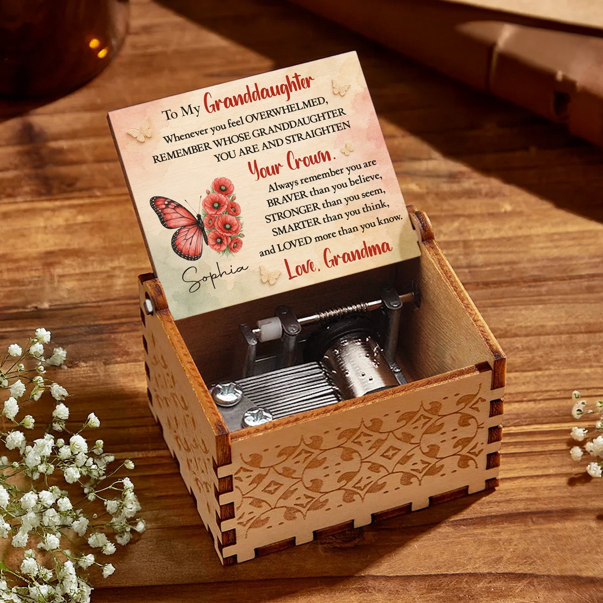 Personalized Wooden Music Box Custom Gift for Granddaughter