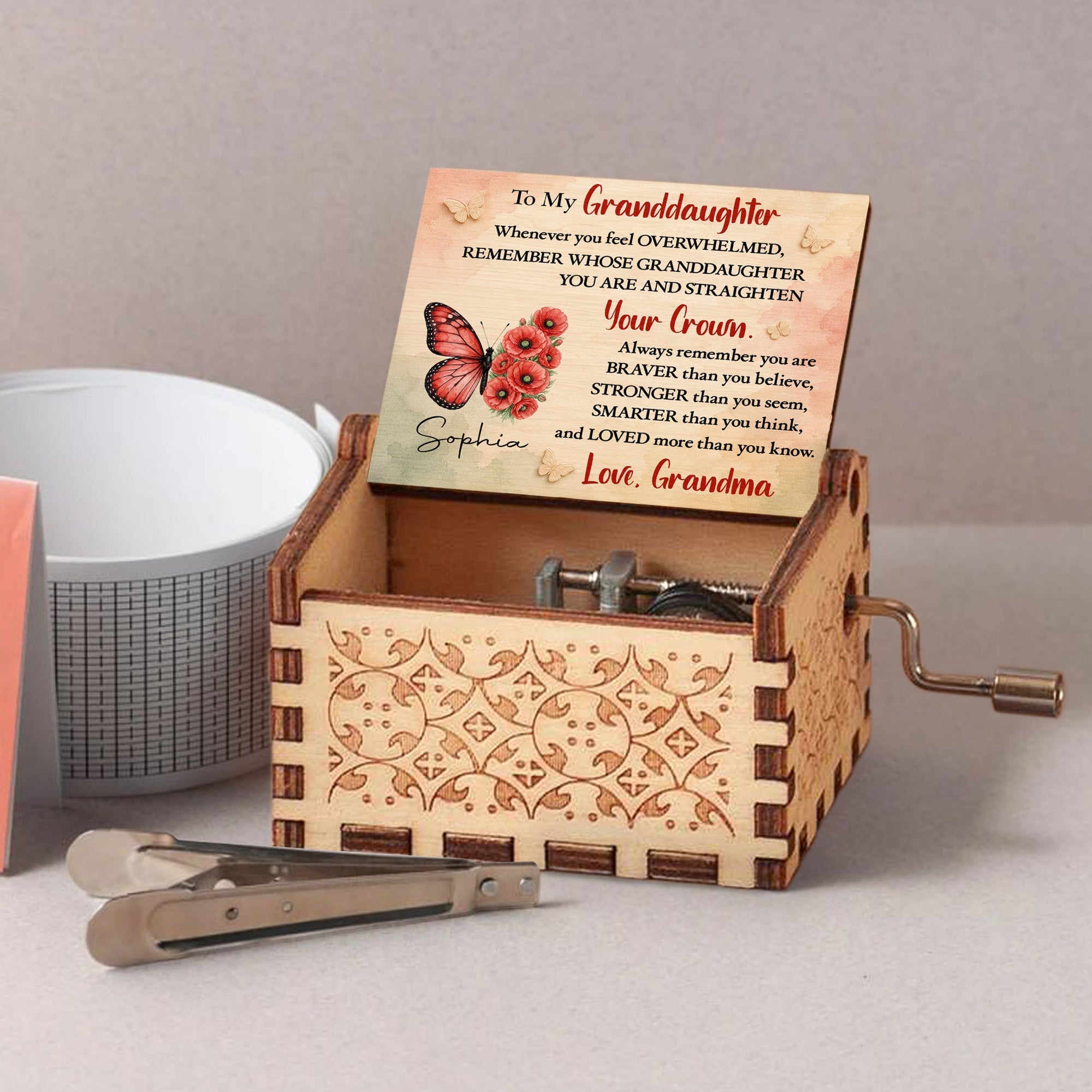 Personalized Wooden Music Box Custom Gift for Granddaughter