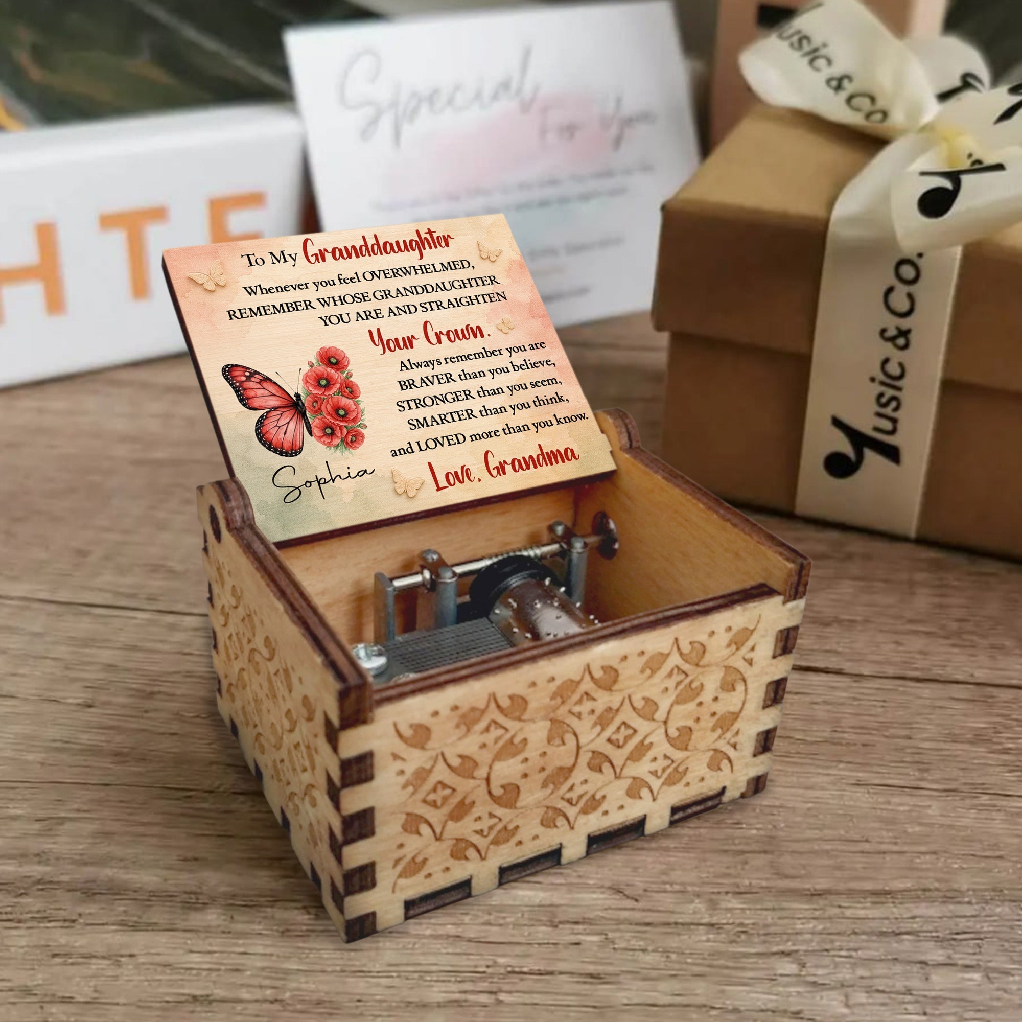 Personalized Wooden Music Box Custom Gift for Granddaughter