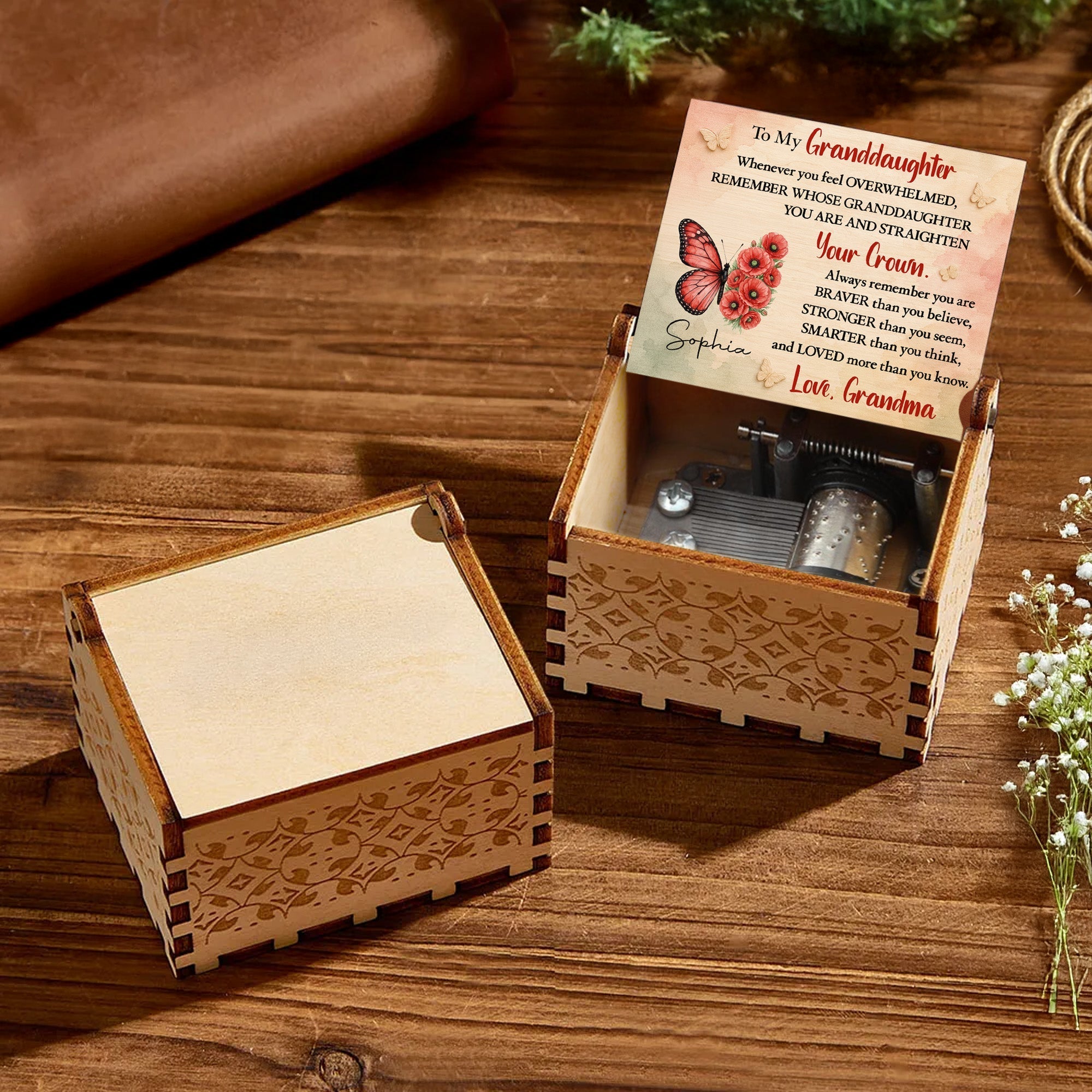 Personalized Wooden Music Box Custom Gift for Granddaughter