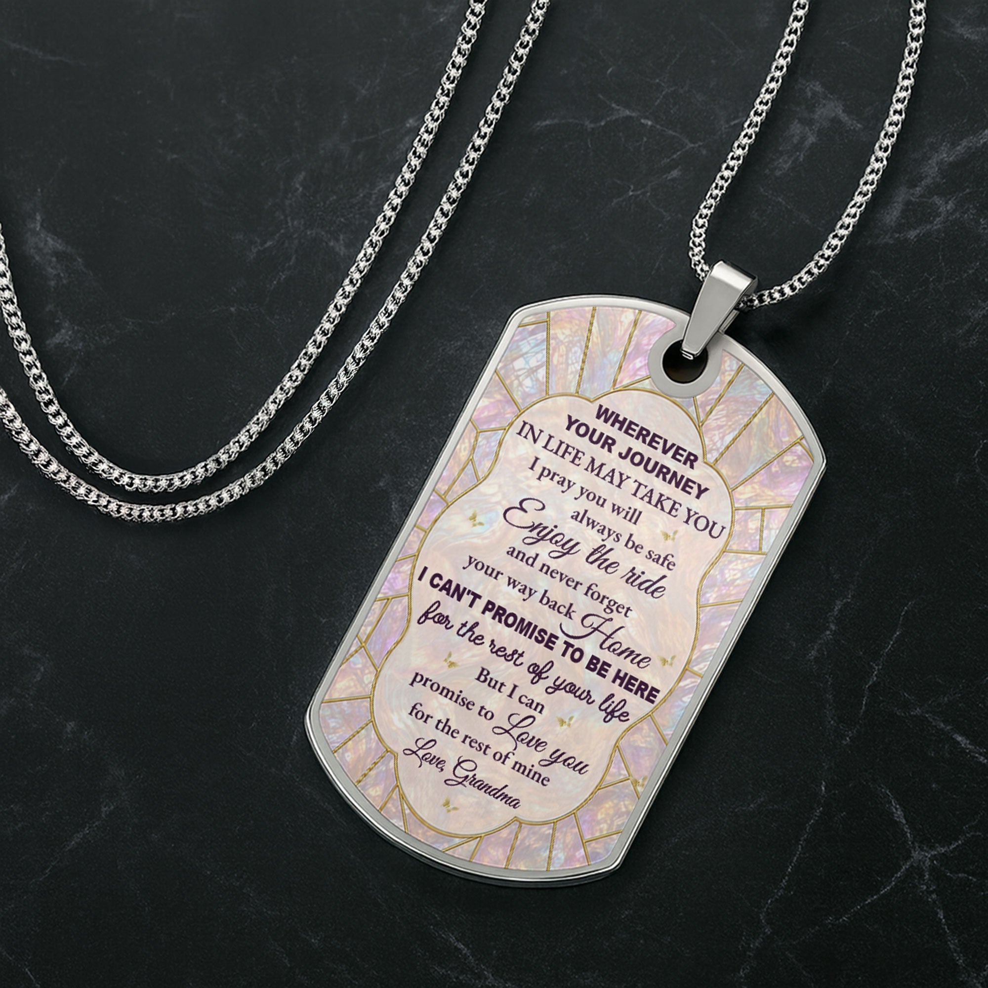 Personalized Dog Tag Necklace Custom Granddaughter Gift Flower