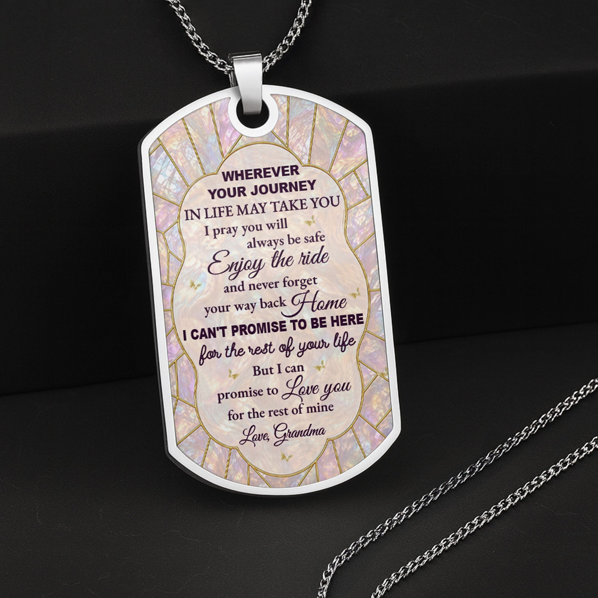 Personalized Dog Tag Necklace Custom Granddaughter Gift Flower