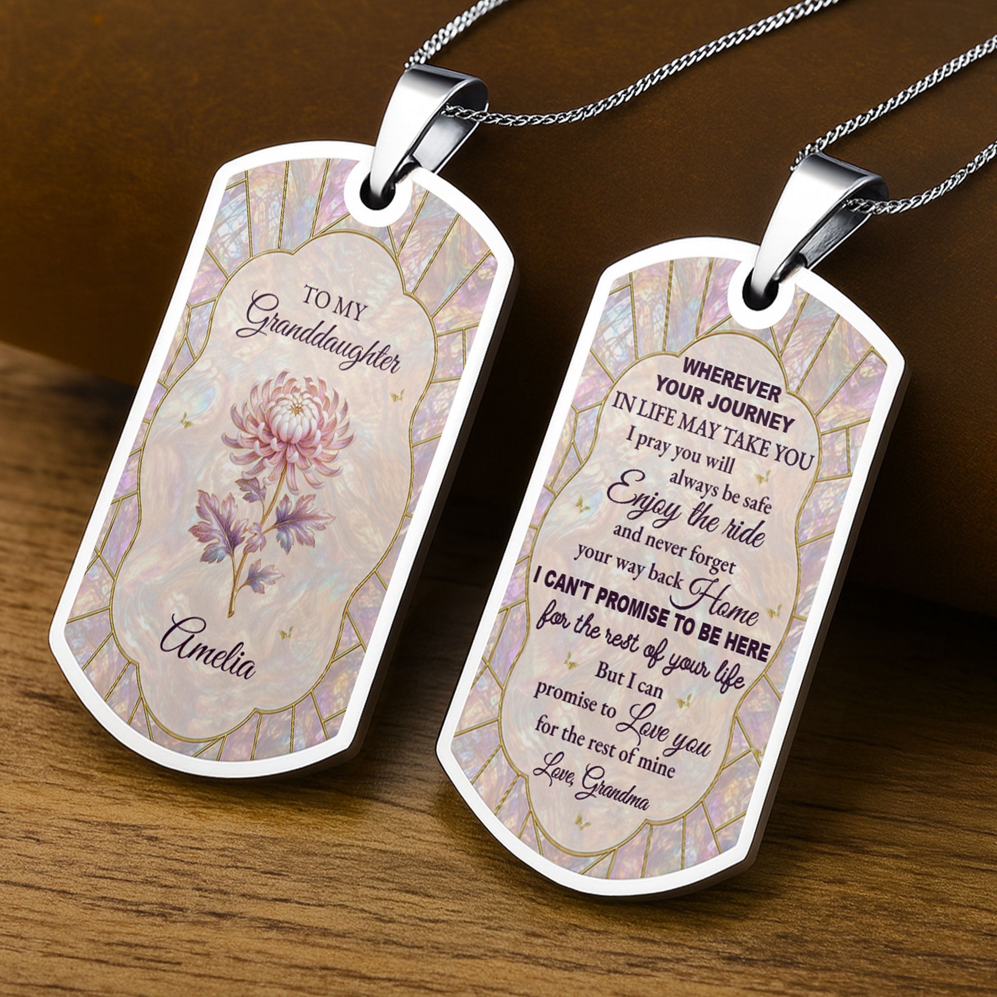 Personalized Dog Tag Necklace Custom Granddaughter Gift Flower