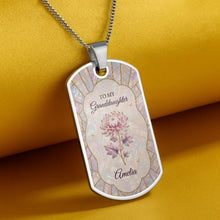 Load image into Gallery viewer, Personalized Dog Tag Necklace Custom Granddaughter Gift Flower
