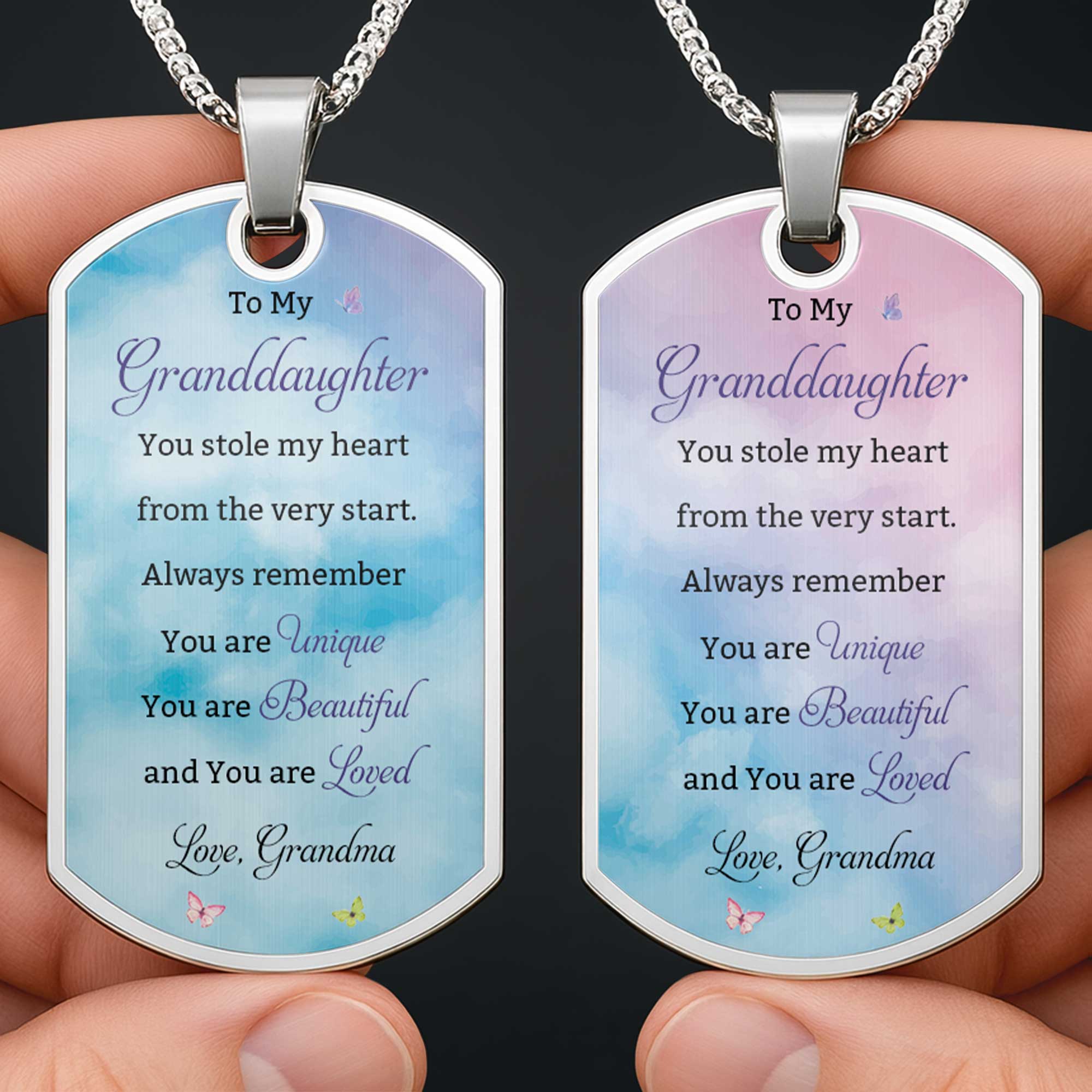 Personalized Dog Tag Necklace Custom Text for Granddaughter - Unique Gift