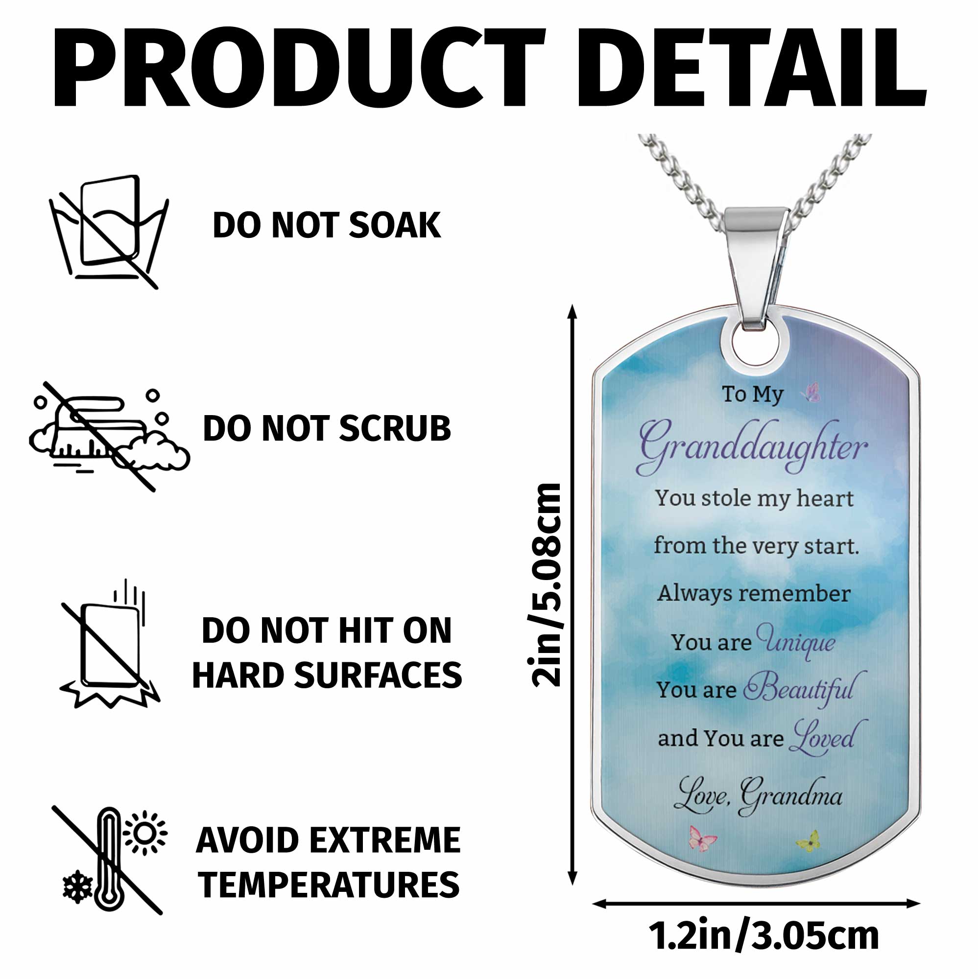 Personalized Dog Tag Necklace Custom Text for Granddaughter - Unique Gift