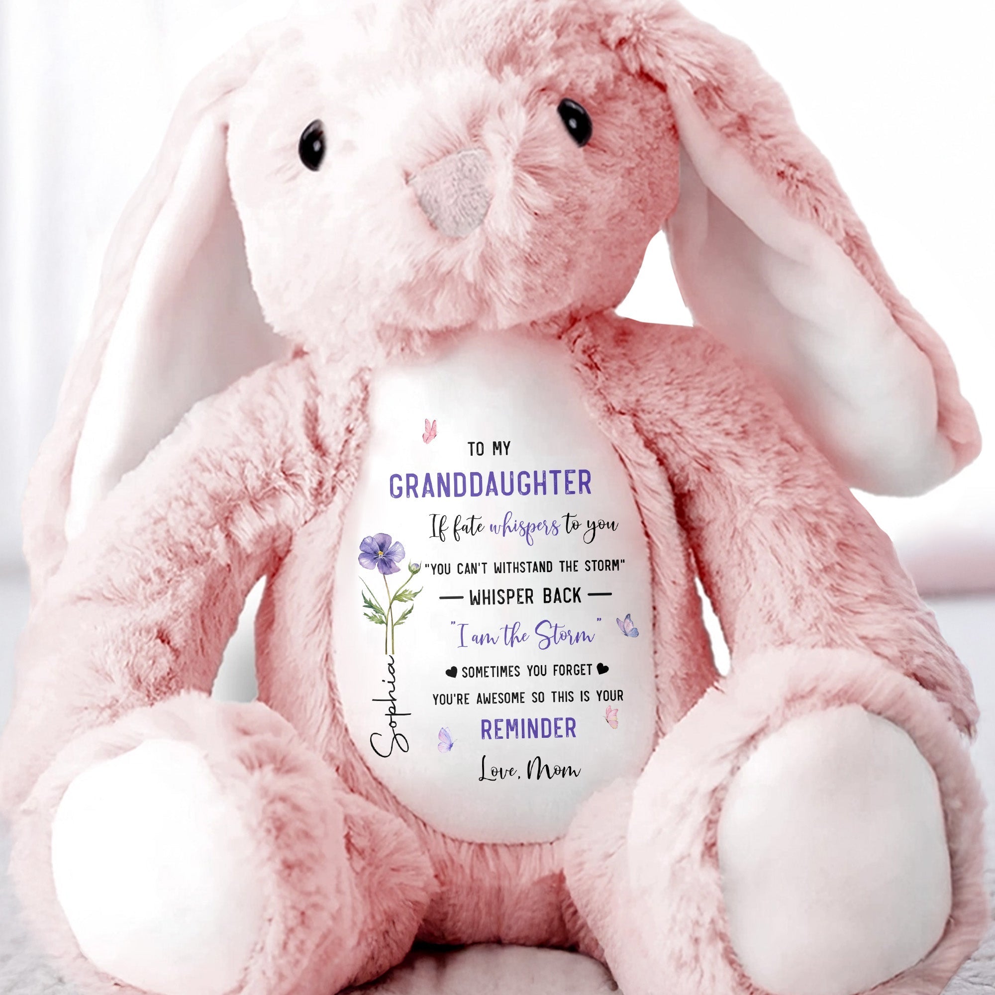 Personalized Stuffed Bunny Custom Name Gift for Granddaughter