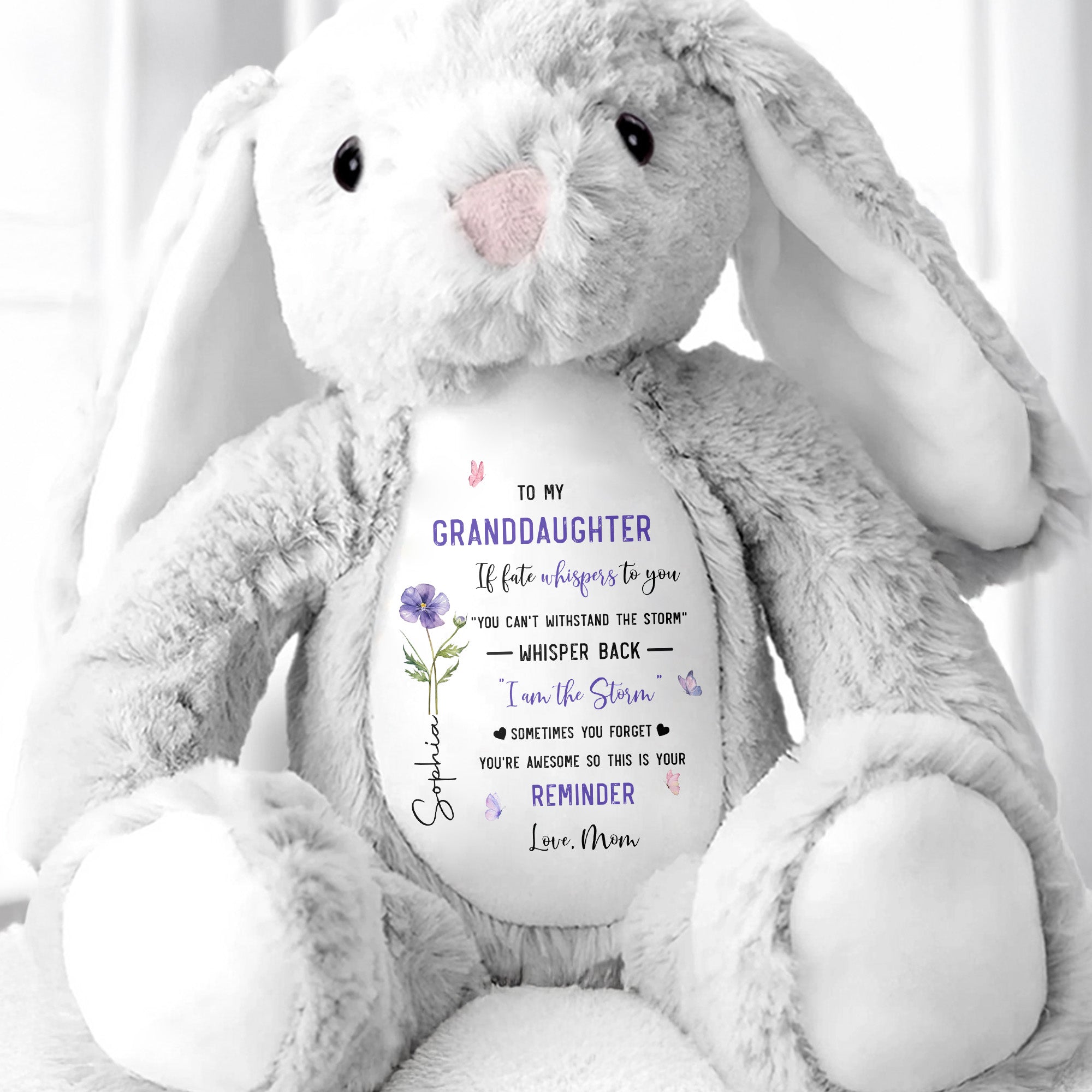 Personalized Stuffed Bunny Custom Name Gift for Granddaughter