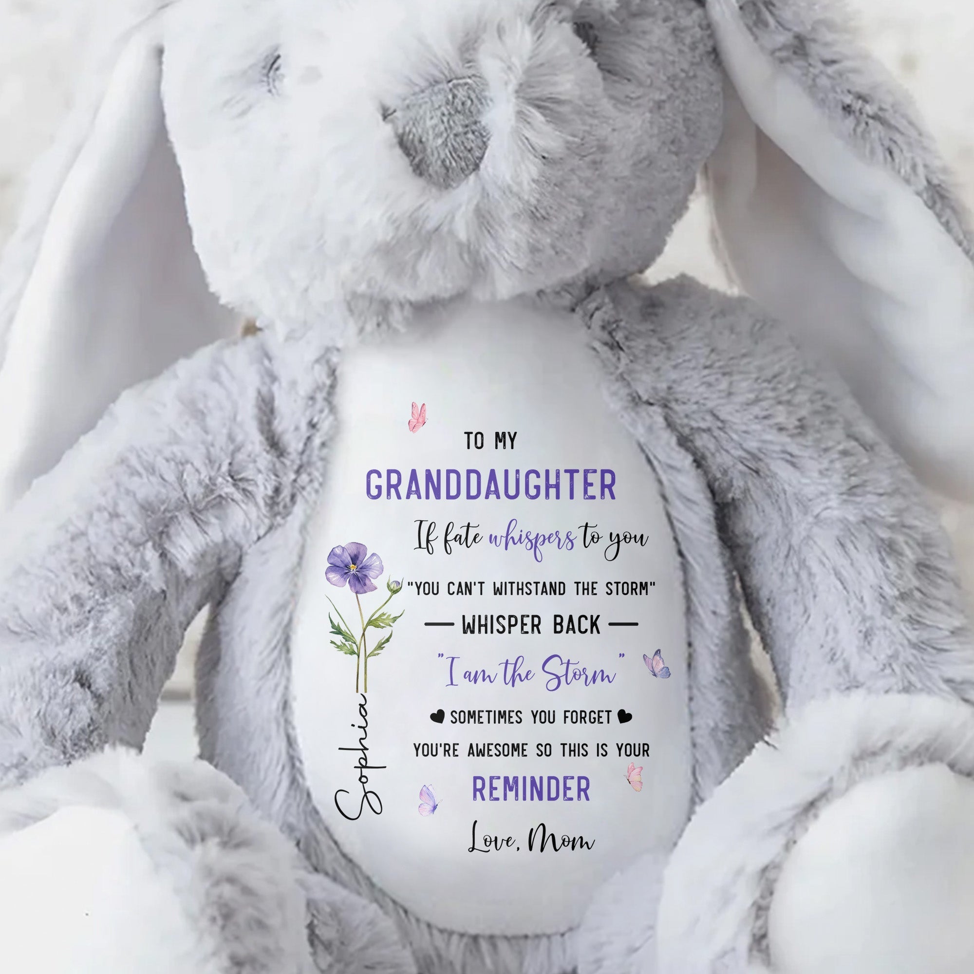 Personalized Stuffed Bunny Custom Name Gift for Granddaughter