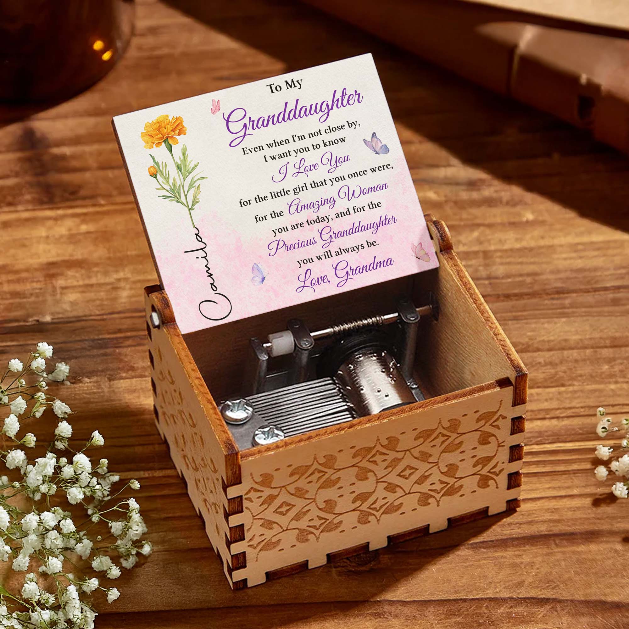 Personalized Wooden Music Box Custom Tune for Granddaughter Gift