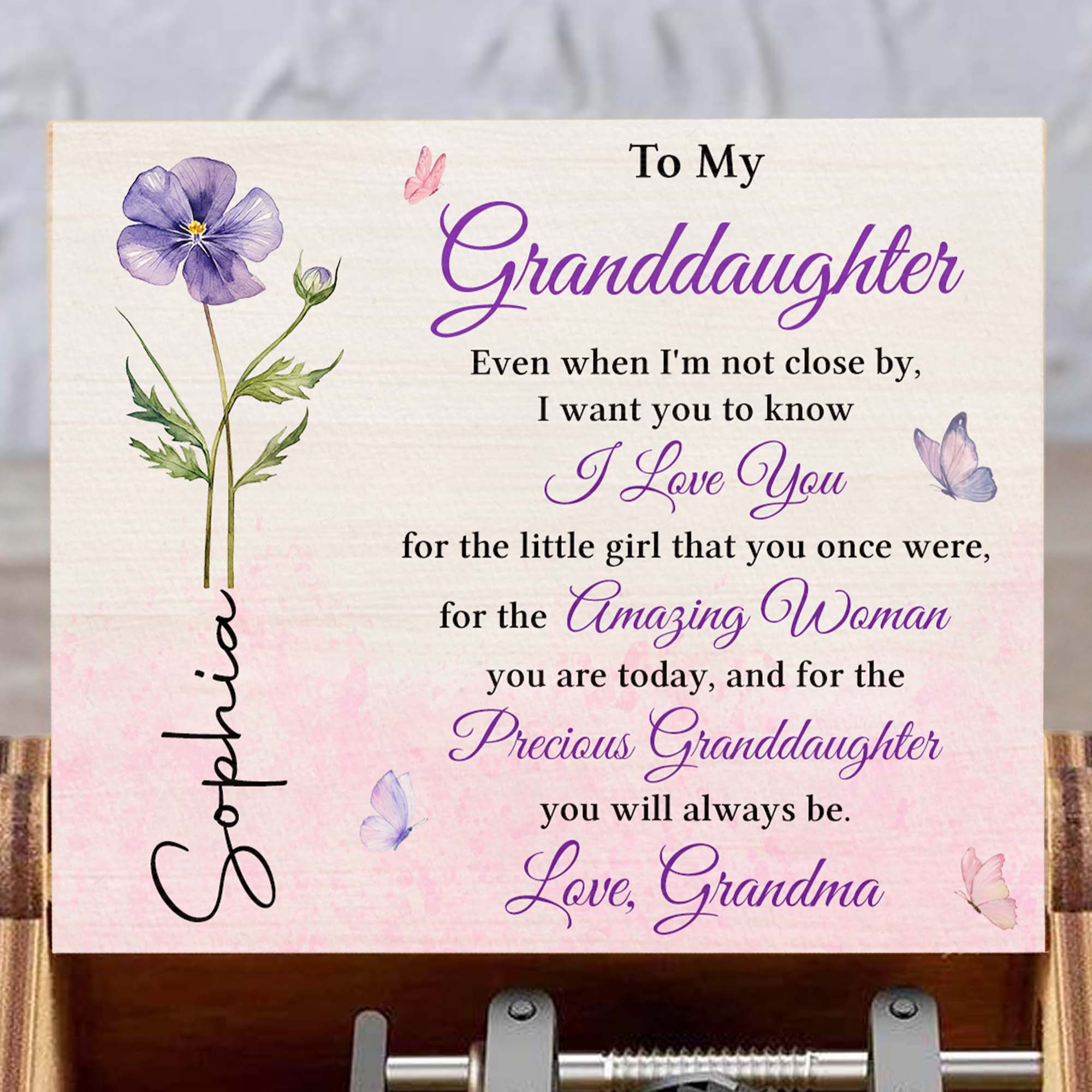 Personalized Wooden Music Box Custom Tune for Granddaughter Gift