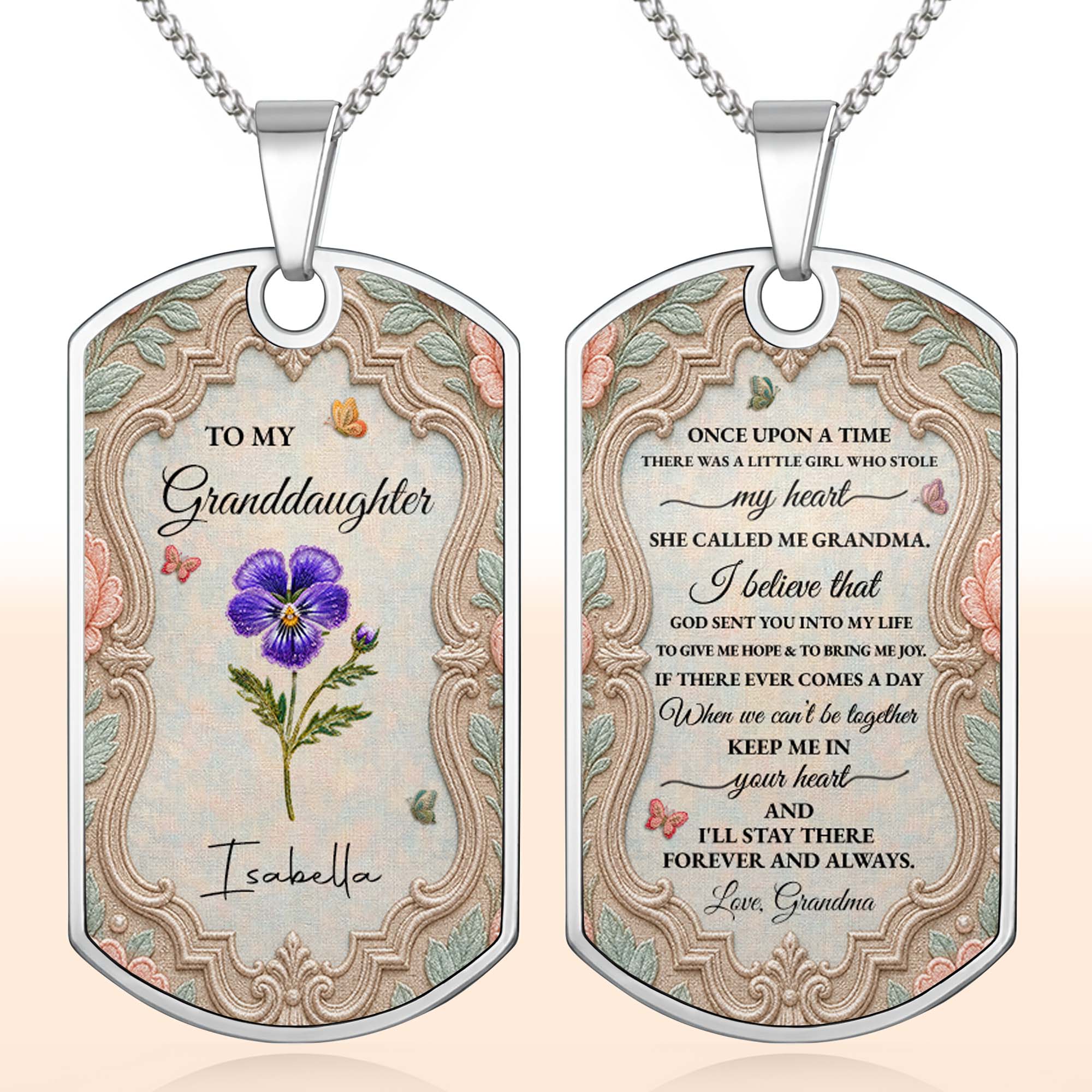 Personalized Custom Dog Tag Necklace for Granddaughter - Graduation Gift