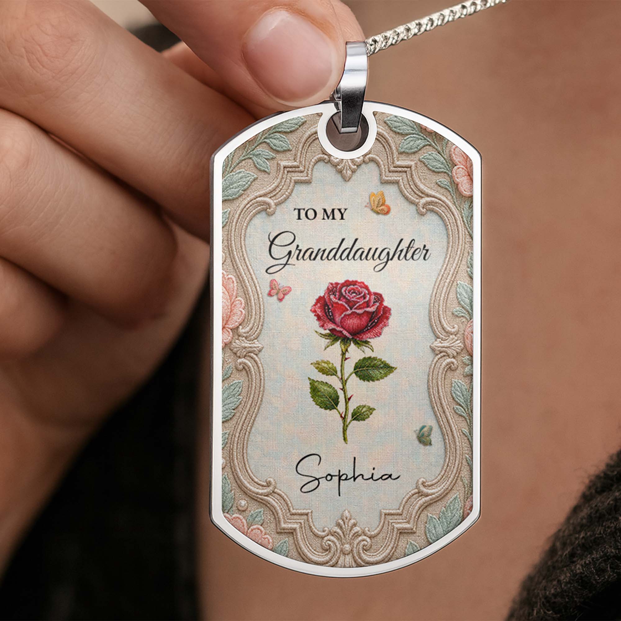 Personalized Custom Dog Tag Necklace for Granddaughter - Graduation Gift