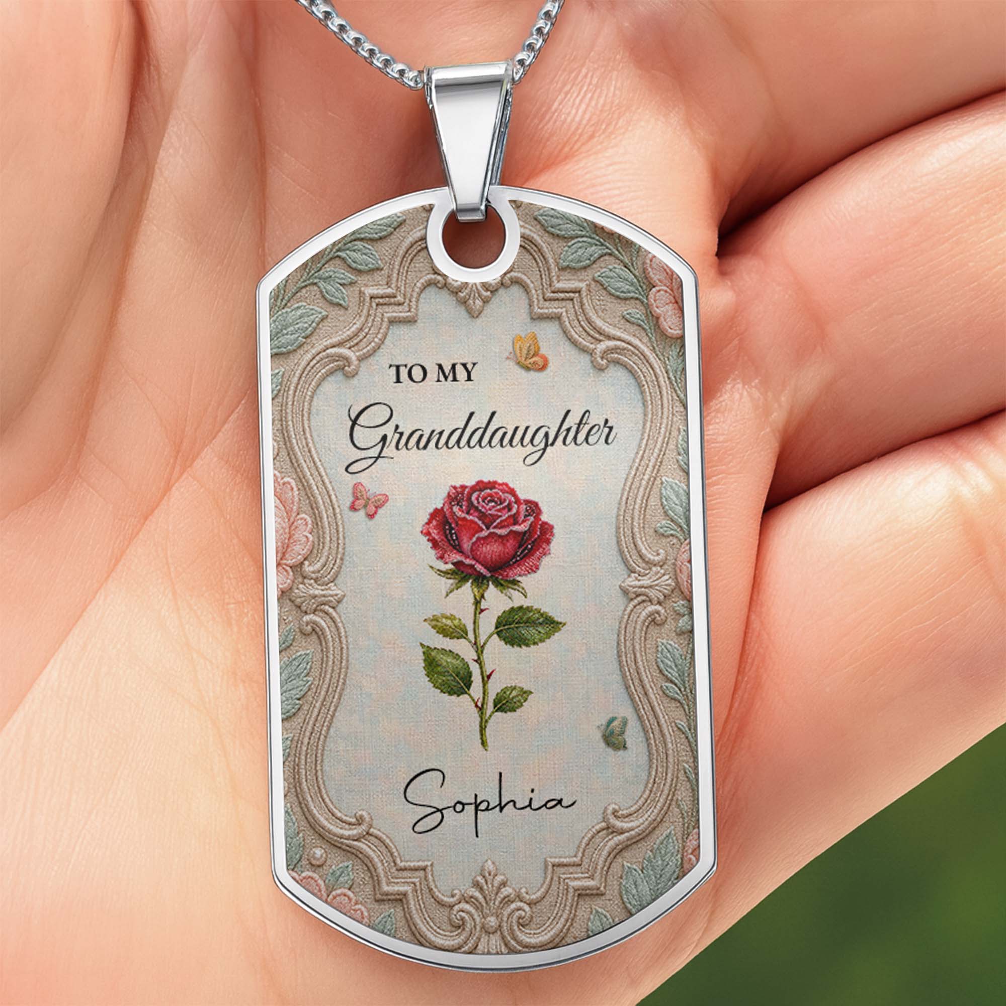 Personalized Custom Dog Tag Necklace for Granddaughter - Graduation Gift
