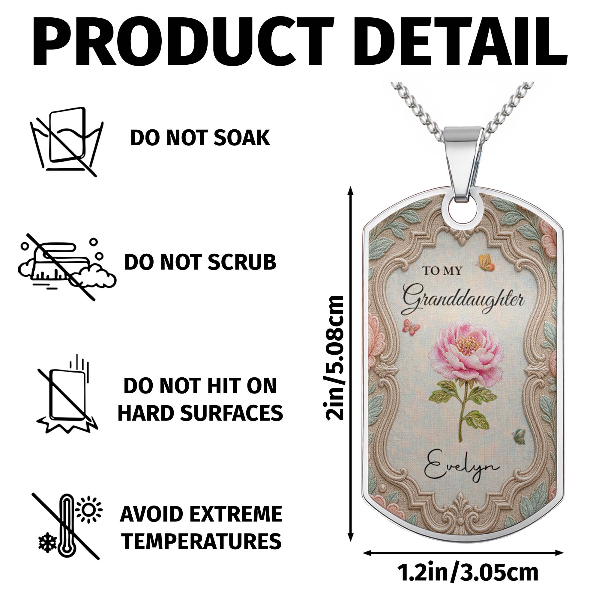 Personalized Custom Dog Tag Necklace for Granddaughter - Graduation Gift