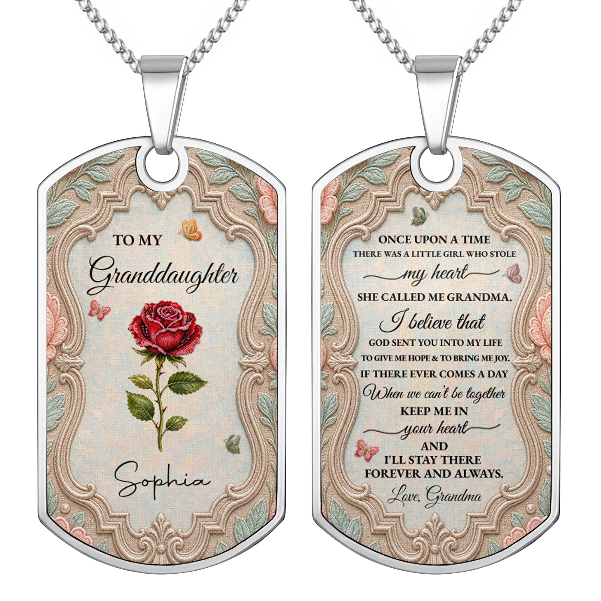 Personalized Custom Dog Tag Necklace for Granddaughter - Graduation Gift