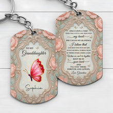 Load image into Gallery viewer, Personalized Stainless Steel Keychain for Granddaughter with Butterfly and Pink Flowers
