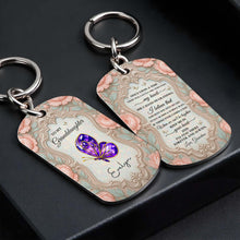 Load image into Gallery viewer, Personalized Stainless Steel Keychain for Granddaughter with Butterfly and Pink Flowers
